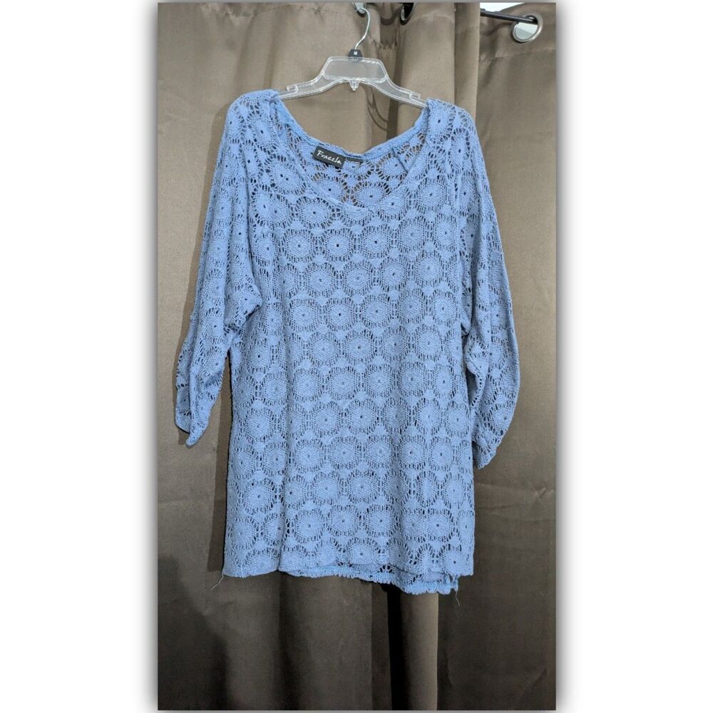 90s VTG Frazzle Women" Top XXL Crochet Lace Open Knit Pullover Boho